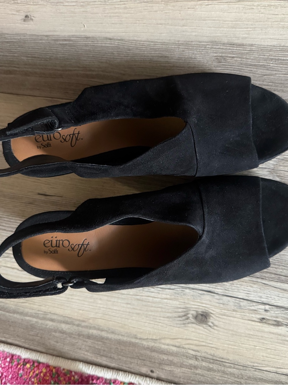 EuroSoft Black Suede Slingback Mules